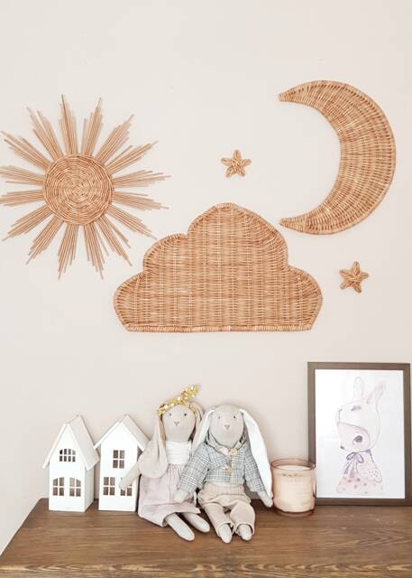 Boho Nursery Wicker Wall Decor Moon, Sun, Cloud & Star Set - image 1