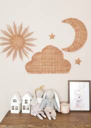 Boho Nursery Wicker Wall Decor Moon, Sun, Cloud & Star Set - thumbnail 1