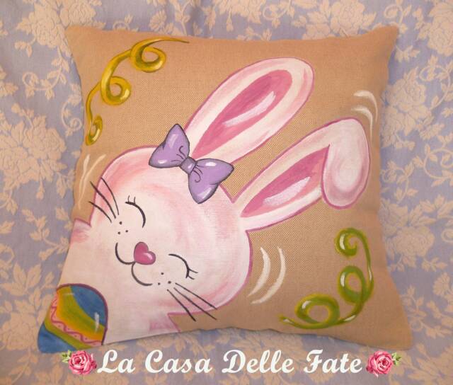 Hand-Painted Bunny, Easter Pillow Case, Girl Rabbit, Gift, Pillow Cover, Home Decor, Decorations, Kids - image 1