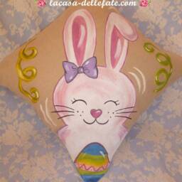 Hand-Painted Bunny, Easter Pillow Case, Girl Rabbit, Gift, Pillow Cover, Home Decor, Decorations, Kids - thumbnail 2