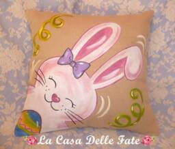 Hand-Painted Bunny, Easter Pillow Case, Girl Rabbit, Gift, Pillow Cover, Home Decor, Decorations, Kids - thumbnail 1