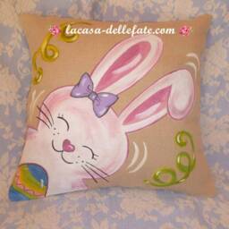 Hand-Painted Bunny, Easter Pillow Case, Girl Rabbit, Gift, Pillow Cover, Home Decor, Decorations, Kids - thumbnail 3