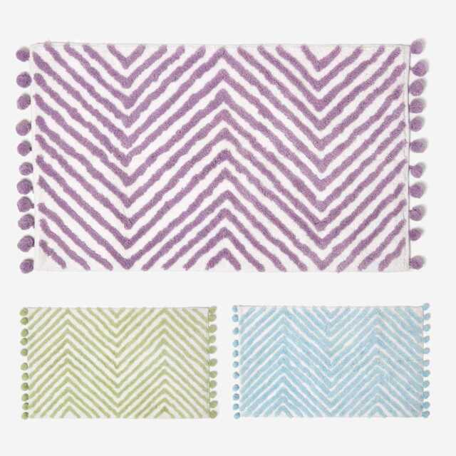 Cotton Tufted Zig Zag Bath Mat With Pom Edges - Soft, Super Absorbent & Non-Slip, Ideal For Bathroom, 50x80cm - image 1