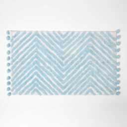 Cotton Tufted Zig Zag Bath Mat With Pom Edges - Soft, Super Absorbent & Non-Slip, Ideal For Bathroom, 50x80cm - thumbnail 2