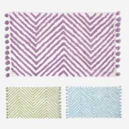 Cotton Tufted Zig Zag Bath Mat With Pom Edges - Soft, Super Absorbent & Non-Slip, Ideal For Bathroom, 50x80cm