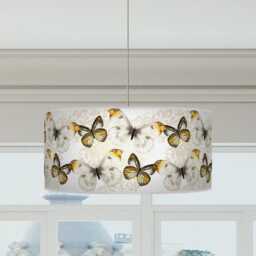 Yellow Mustard Butterfly Lampshade, Handmade Pendant Lamp Shade, Floral Lighting - thumbnail 3