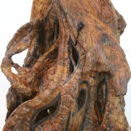 Old Stoney Cottage-A Hand-Carved Whimsical Fairy House With Details Not Usually Found in Bark Carving. Mounted On 200 Year Old Juniper - thumbnail 4