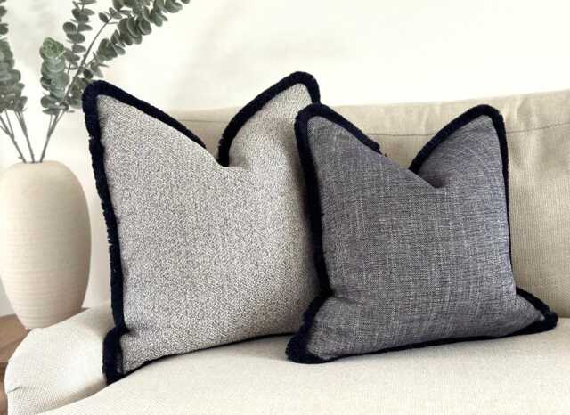 Blue Textured Fringed Cushion Cover Custom Size + Trim Colour - Midnight - image 1