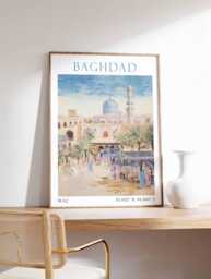 Baghdad Iraq Travel Poster Print, Minimalist Wall Art, Pastel Decor, Middle East Home Decor Gift - thumbnail 1