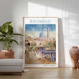 Baghdad Iraq Travel Poster Print, Minimalist Wall Art, Pastel Decor, Middle East Home Decor Gift - thumbnail 3