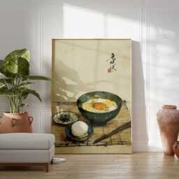 Japanese Breakfast Wall Art, Minimal Ink Food Poster, Traditional Kitchen Print, Zen Dining Decor, Asian Still Life Artwork, Rustic Style - thumbnail 3