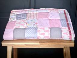 Handmade Traditional Patchwork Baby Girl Pink & Grey Bunny Rabbit Cotbed Quilt Playmat Newborn Nursery Blanket Birth Christening Gift - thumbnail 1