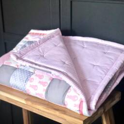 Handmade Traditional Patchwork Baby Girl Pink & Grey Bunny Rabbit Cotbed Quilt Playmat Newborn Nursery Blanket Birth Christening Gift - thumbnail 2