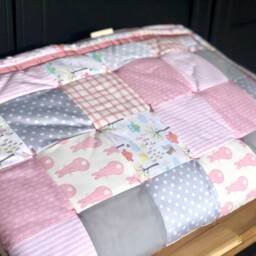 Handmade Traditional Patchwork Baby Girl Pink & Grey Bunny Rabbit Cotbed Quilt Playmat Newborn Nursery Blanket Birth Christening Gift - thumbnail 3