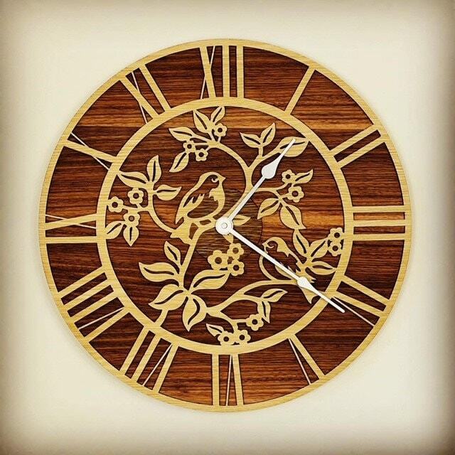 Handmade Wooden Silent Bird Wall Clock Up To 90cm in Layered Oak & Walnut - Silver Or Gold Hands - image 1