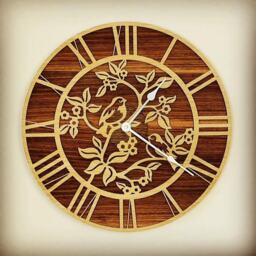 Handmade Wooden Silent Bird Wall Clock Up To 90cm in Layered Oak & Walnut - Silver Or Gold Hands - thumbnail 1