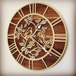 Handmade Wooden Silent Bird Wall Clock Up To 90cm in Layered Oak & Walnut - Silver Or Gold Hands - thumbnail 3