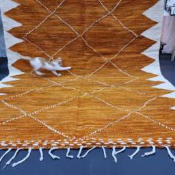 Kilim Moroccan Rug, Flat Berber Rug, Sheep Wool Camel Brown & White Geometric Dhurrie Area Custom Moroccan Rug - thumbnail 3
