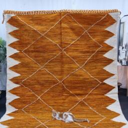 Kilim Moroccan Rug, Flat Berber Rug, Sheep Wool Camel Brown & White Geometric Dhurrie Area Custom Moroccan Rug - thumbnail 2