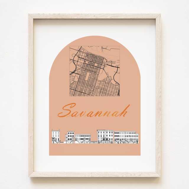 Savannah Streetscape + Map Drawing Rowhomes Georgia City Plan - Art Print Wedding Realtor Moving Gift Souvenir Local Decor Travel Wall - image 1