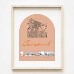 Savannah Streetscape + Map Drawing Rowhomes Georgia City Plan - Art Print Wedding Realtor Moving Gift Souvenir Local Decor Travel Wall - thumbnail 1
