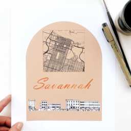 Savannah Streetscape + Map Drawing Rowhomes Georgia City Plan - Art Print Wedding Realtor Moving Gift Souvenir Local Decor Travel Wall - thumbnail 2