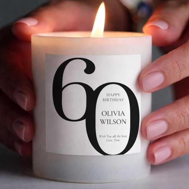 60Th Birthday Candle - Custom Age Gift Name & Message Soy Wax 150G 250G Refillable - image 1