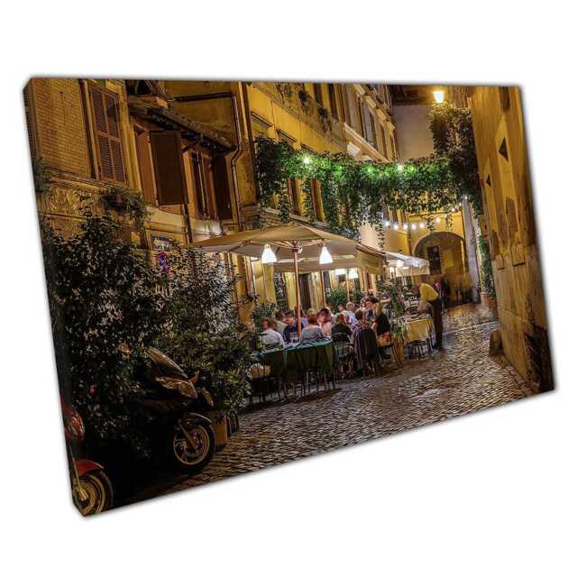 Trastevere Night Scene Canvas Print Cozy Italian Restaurant Wall Art For Home & Office Decor - image 1