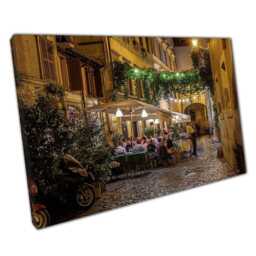 Trastevere Night Scene Canvas Print Cozy Italian Restaurant Wall Art For Home & Office Decor - thumbnail 1