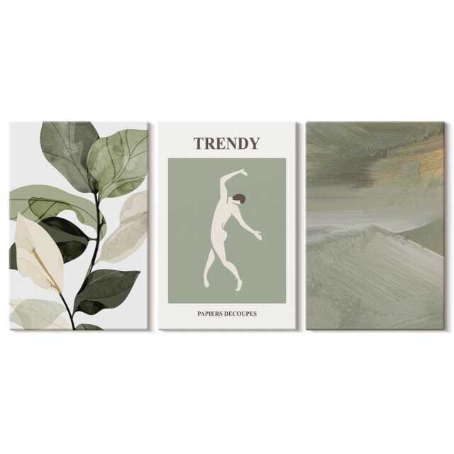 Set Of 3 Canvas Prints - Plant Patterns With Silhouettes & Forms, Green Print, Plants Flowers Wall Decor - image 1