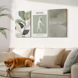 Set Of 3 Canvas Prints - Plant Patterns With Silhouettes & Forms, Green Print, Plants Flowers Wall Decor - thumbnail 3