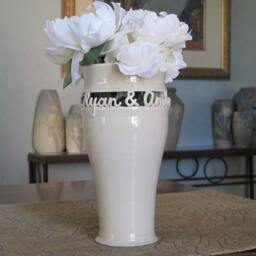 Two Names Only Personalized Couple's Vase Wedding - Anniversary Gift Sweetheart Hand Thrown & Carved From White Stoneware - thumbnail 2