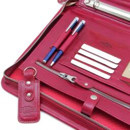 Leather Portfolio, Zipped Business Folder, Conference Folder A4 , Padfolio 3 Ring Binder, Clipboard Organizer Red With Handle - thumbnail 3