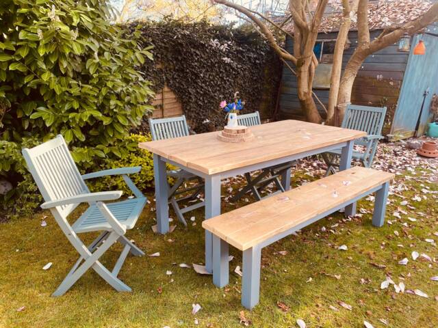 Farmhouse Outdoor Dining Table - Reclaimed Wood Garden Handmade Rustic Patio With Benches Custom Size - image 1