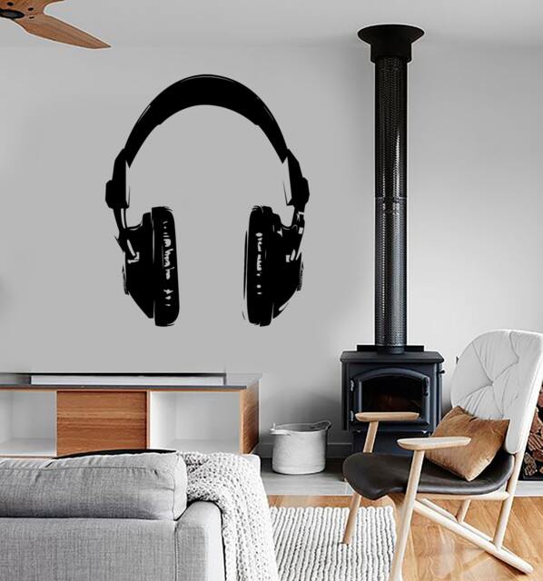 Wall Vinyl Music Headphones Head Phones Rock Pop Guaranteed Quality Decal Mural Art 1533Dz - image 1