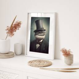 Dapper Shark Tuxedo Portrait Wall Art Print Grey Black Animal Graphic Style Office Decor Modern Home Gift Unique Illustration - thumbnail 2