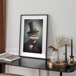 Dapper Shark Tuxedo Portrait Wall Art Print Grey Black Animal Graphic Style Office Decor Modern Home Gift Unique Illustration - thumbnail 1