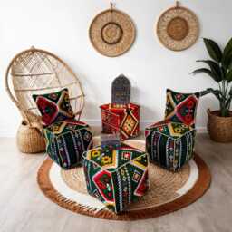 Moroccan Floor Cushion Set Cactus Silk Boho Pouf - Unstuffed - thumbnail 3