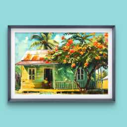 Caribbean House Art Print Of in Grenada Mango Tree St Patrick's Parish From Gift For Grenadian - thumbnail 1