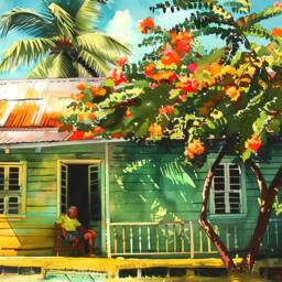 Caribbean House Art Print Of in Grenada Mango Tree St Patrick's Parish From Gift For Grenadian - thumbnail 2
