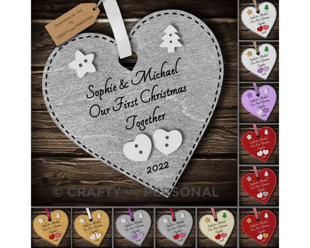 Personalised Our First 1st Christmas Together Bauble Wooden Heart Tree Ornament Or Magnet Gift For Boyfriend Girlfriend - image 1