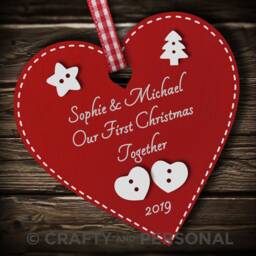 Personalised Our First 1st Christmas Together Bauble Wooden Heart Tree Ornament Or Magnet Gift For Boyfriend Girlfriend - thumbnail 3