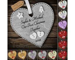 Personalised Our First 1st Christmas Together Bauble Wooden Heart Tree Ornament Or Magnet Gift For Boyfriend Girlfriend - thumbnail 1