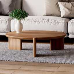 Unique Coffee Table - Round Coffee Table Wooden Modern Oak Japandi - thumbnail 2