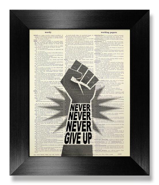 Office Decor, Motivational Print, Inspirational Sign, Inspirational Quote Wall Decal, Positive Poster, Raised Fist Art - Never Give Up