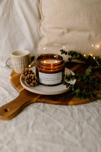 Vanilla & Sandalwood Luxury Amber Glass Candle. Handmade, Soy Wax, Eco Friendly, Vegan - image 1