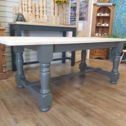 Made To Order 7Ft Refectory Kitchen Dining Table Painted in Little Green Pompeian Ash Colour - thumbnail 4