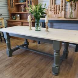 Made To Order 7Ft Refectory Kitchen Dining Table Painted in Little Green Pompeian Ash Colour - thumbnail 2