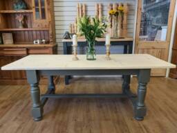 Made To Order 7Ft Refectory Kitchen Dining Table Painted in Little Green Pompeian Ash Colour