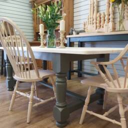 Made To Order 7Ft Refectory Kitchen Dining Table Painted in Little Green Pompeian Ash Colour - thumbnail 3